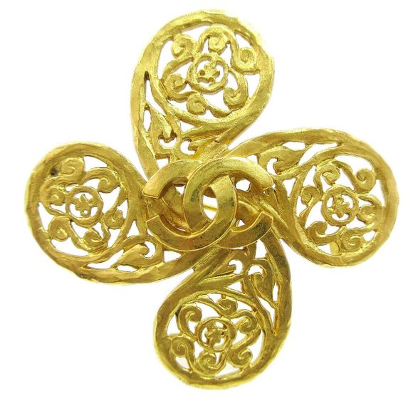 Authentic CHANEL CC Logos Brooch Pin Corsage Gold-Tone France 95A - Picture 1 of 3
